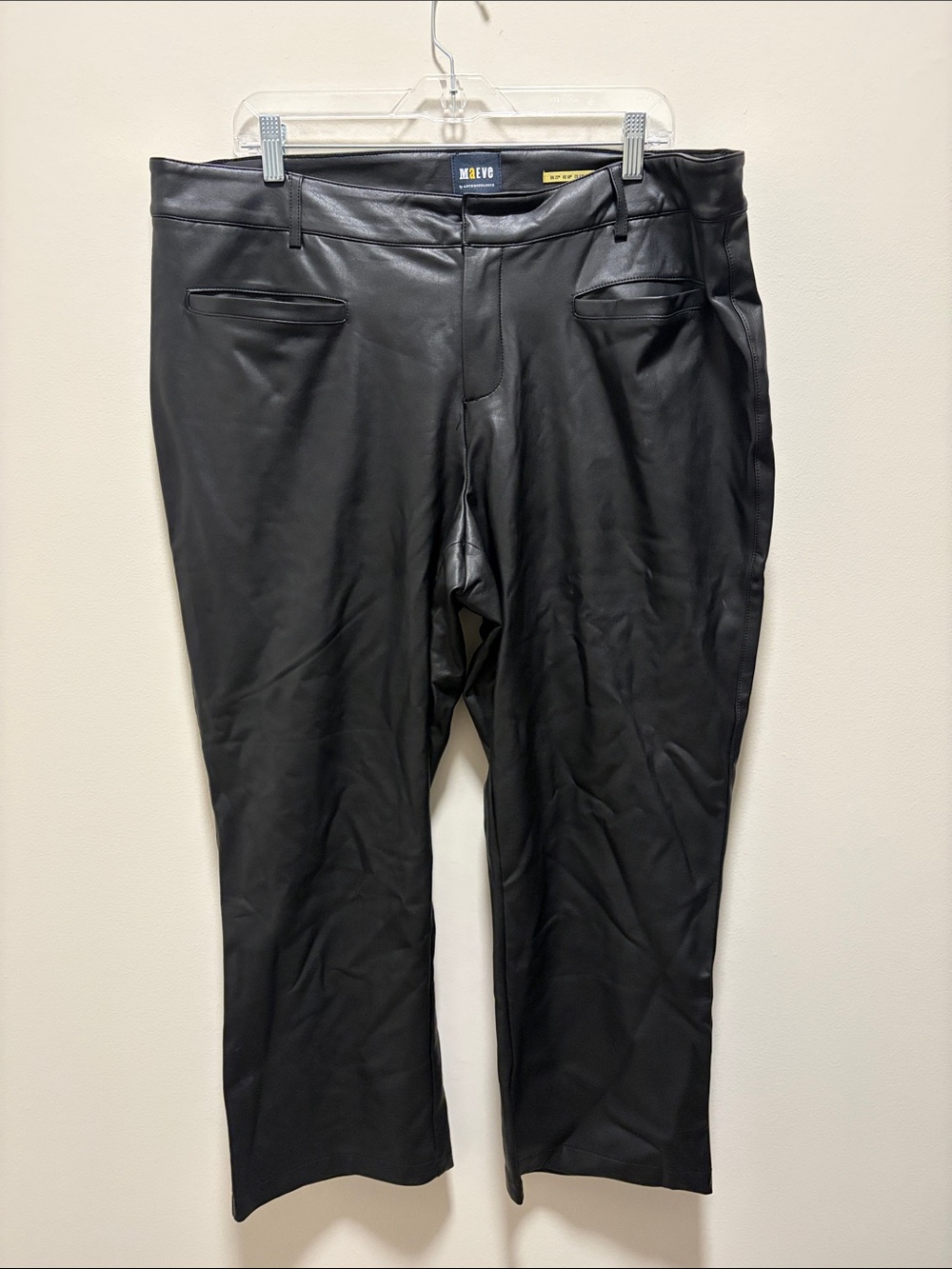 Maeve Anthropologie Faux Leather Pants Flare Leg Vegan Black Size 18W
